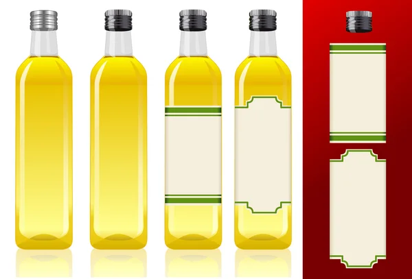 Чотири пляшки оливкової олії — стоковий вектор