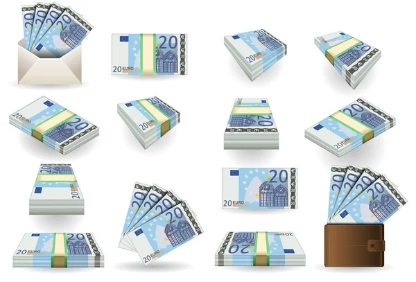 Conjunto completo de notas de vinte euros — Vetor de Stock