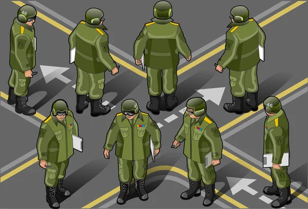 Isometrische set voor militaire man in acht positie — Stockvector