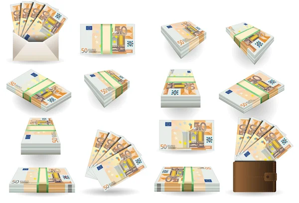 Full set of fifty euros banknotes — Stock Vector
