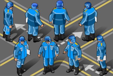 Isometric set of military peacekeepers in eight posi clipart
