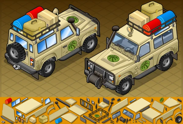 Jeep safari isométrique en deux positions — Image vectorielle