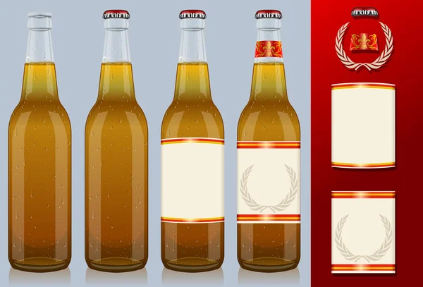Čtyři pivní láhve s popiskem — Stockový vektor