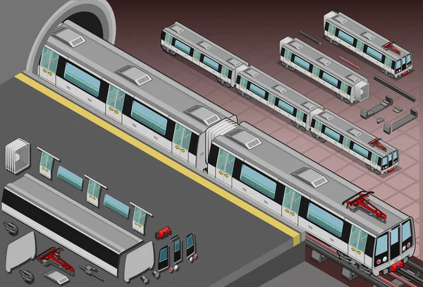 Isométricos vagones de metro en la estación — Vector de stock