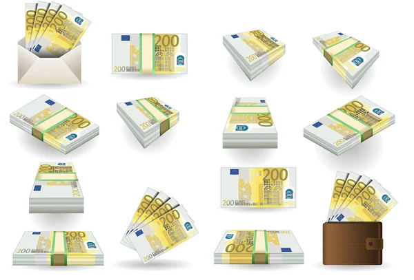 200 Euro banknot tam set — Stok Vektör