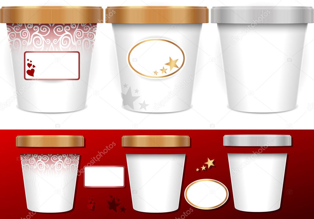 Three generic cup for ice cream with labels
