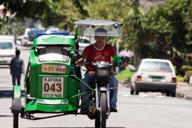 Asia tricycle cab driver clipart