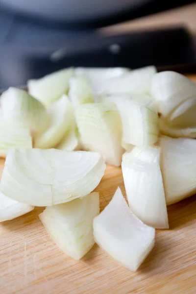 stock image Chopped spanish onion as part of cooking ingredients