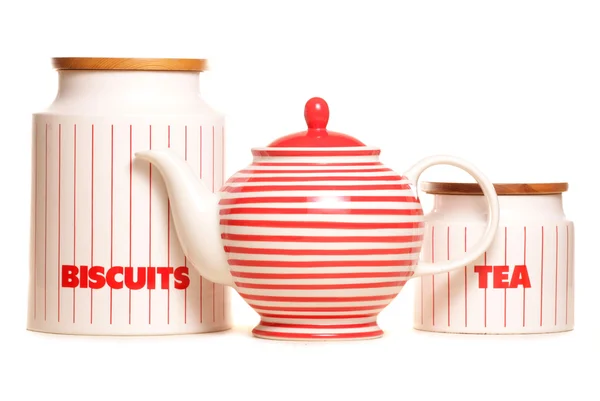 Teapot and storage tins — Stock Photo, Image