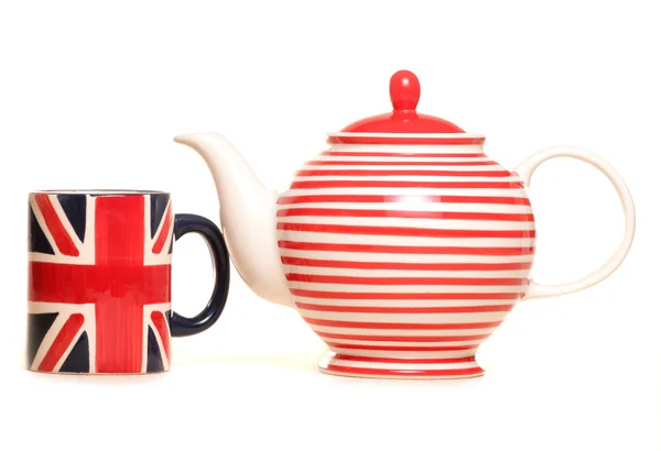 Teapot and union jack mug — Stock Photo, Image