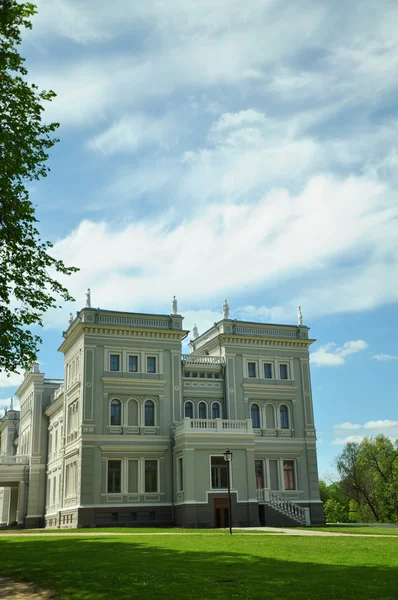 Gyep, a kék ég és a régi palota — Stock Fotó