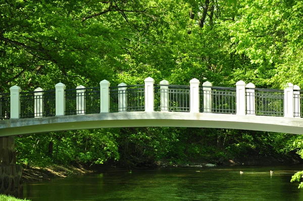 De witte brug door de kleine rivier — Stockfoto