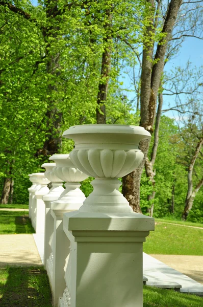 Bílé sloupce s vázami — Stock fotografie