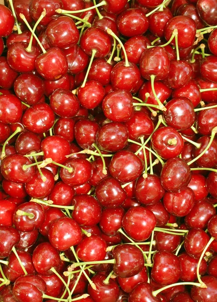 Fondo de cerezas rojas maduras para la venta en el mercado — Foto de Stock
