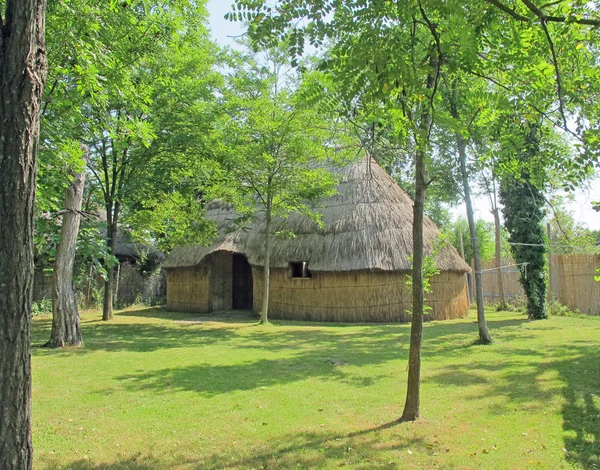 Cabanas velhas e pilhas de palha e madeira onde habitavam pescador — Fotografia de Stock