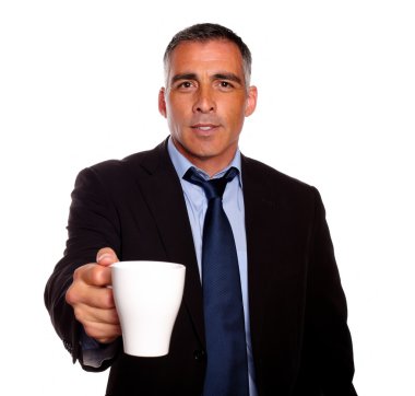 Attractive executive with a white mug clipart