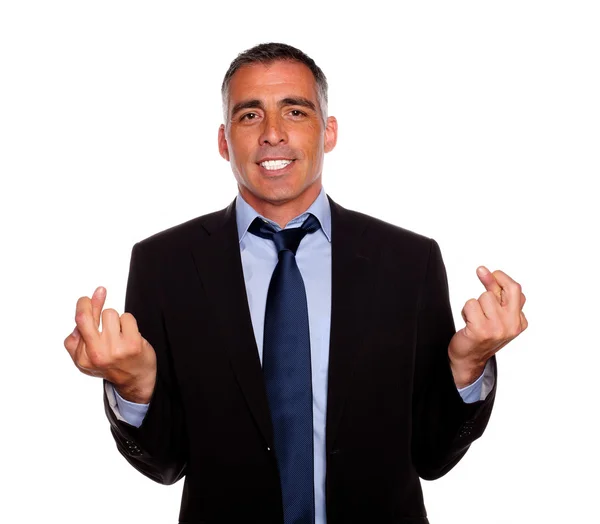 Charming latin businessman crossing the fingers — Stock Photo, Image