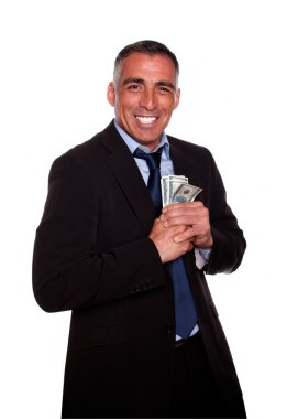 Ambitious hispanic executive holding cash money clipart