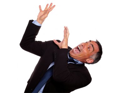 Excited hispanic businessman screaming clipart