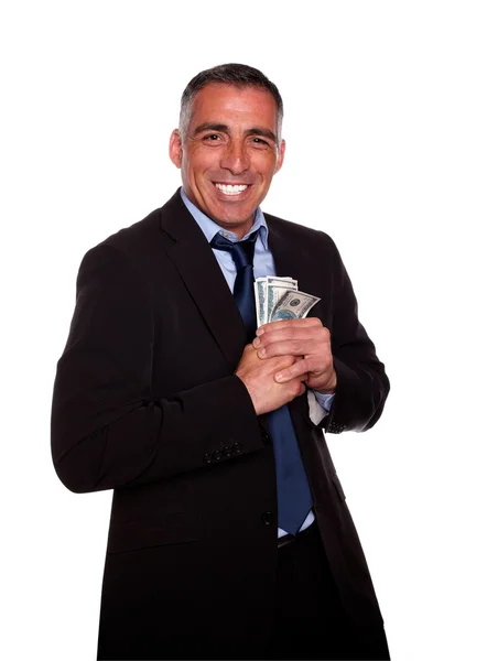 Ambitious hispanic executive holding cash money — Stock Photo, Image