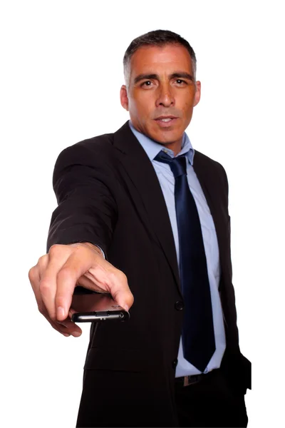 Charismatic business man with a cellphone — Stock Photo, Image