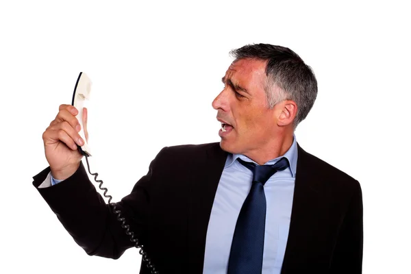 Naštvaný ředitel křičí na telefonu — Stock fotografie