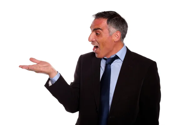 Homem de negócios gritando com a mão estendida — Fotografia de Stock