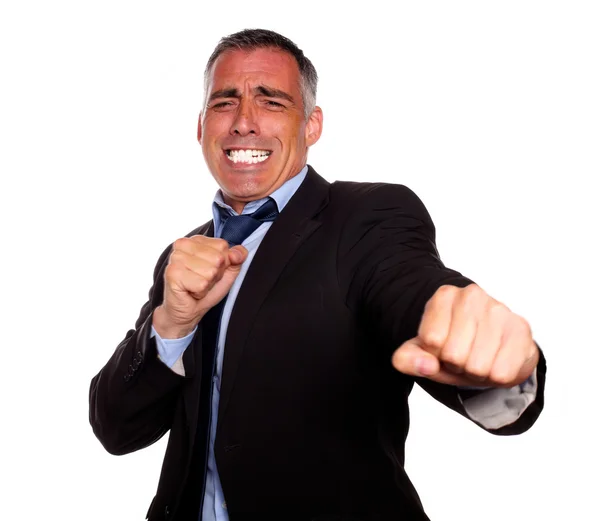 Excitado hispânico homem de negócios boxe — Fotografia de Stock