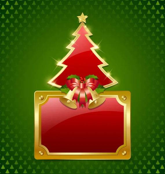 Arbre de Noël avec cloches et plaque — Image vectorielle