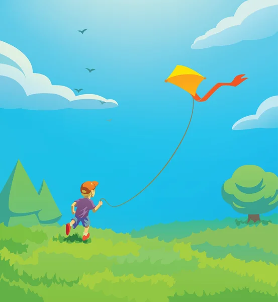 Kid met kite — Stockvector