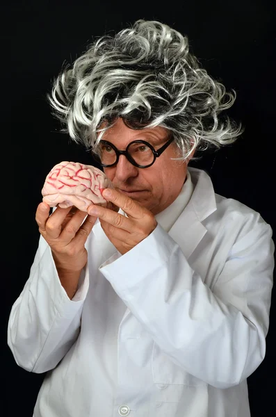 Komik Profesör ve beyin — Stok fotoğraf