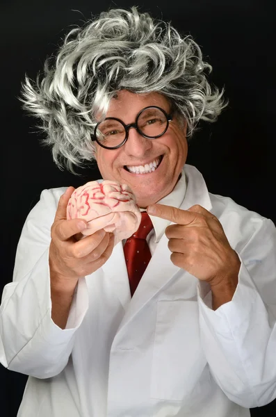 Komik Profesör ve beyin — Stok fotoğraf