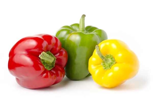 Three sweet peppers red, yellow and green color — Stock Photo, Image