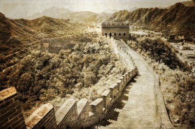 Great wall of China vintage monochrome clipart