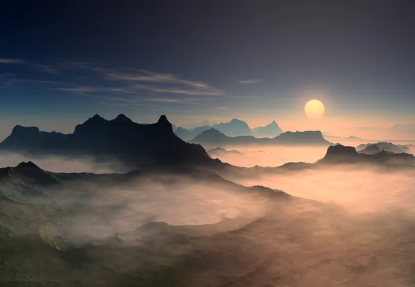 Fantasy landskap med sol och moln — Stockfoto
