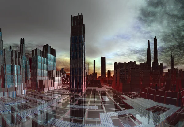Skyline da cidade alienígena moderna — Fotografia de Stock