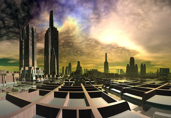 Modern uzaylı şehir manzarası — Stok fotoğraf