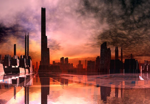 Città aliena moderna Skyline — Foto Stock