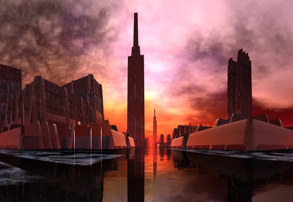 Skyline van de moderne buitenaardse stad — Stockfoto