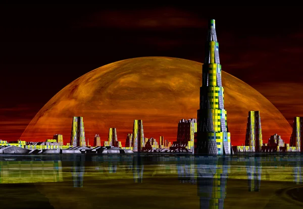 Stadtsilhouette auf einem fremden Planeten — Stockfoto