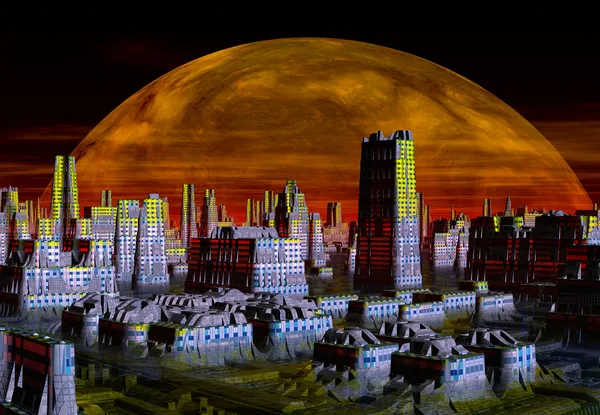 Stadtsilhouette auf einem fremden Planeten — Stockfoto