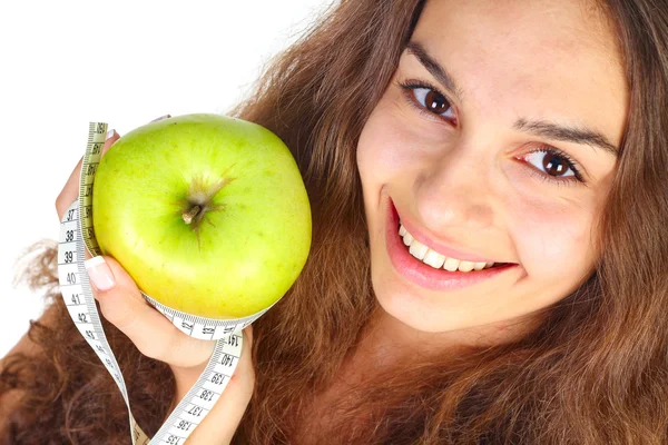 Woman with apple and centimeter — Stock Photo, Image
