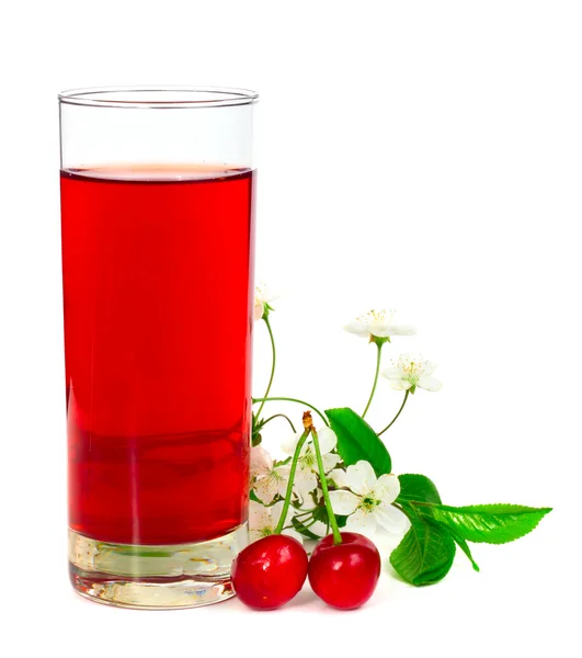 Juice with cherries leafs and flowers — Stock Photo, Image