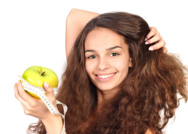 Woman with apple and measuring tape clipart