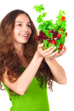 Woman with bowl of salad clipart