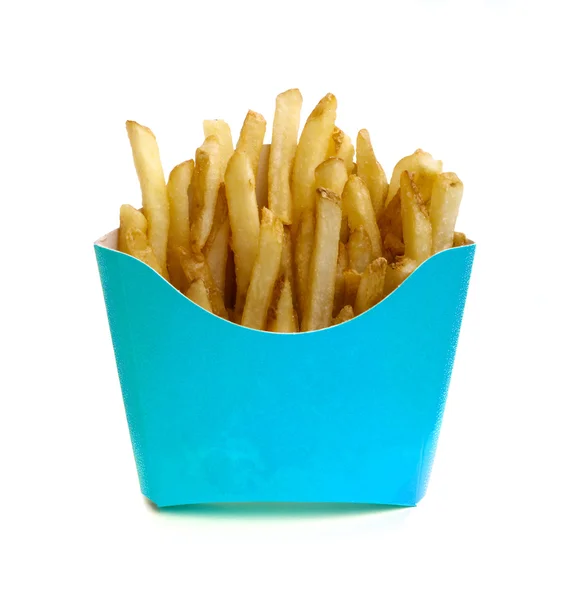 Pommes frites in blauer Schachtel — Stockfoto