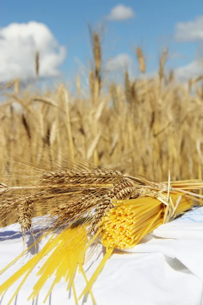 Spaghetti and wheat outdoors — Stock Photo, Image