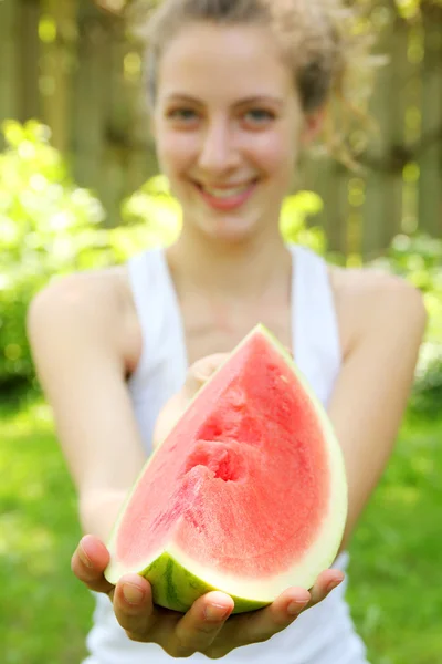 Eating watermelon — Stock Photo, Image