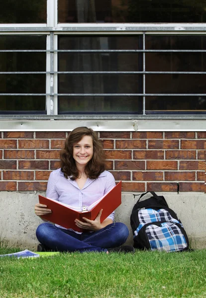 Dívka studuje mimo — Stock fotografie
