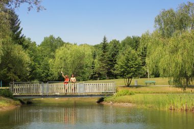 Friends on a bridge clipart